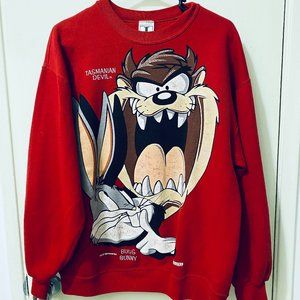 Vintage Looney Tunes Taz and Bugs Bunny Red Sweatshirt Large